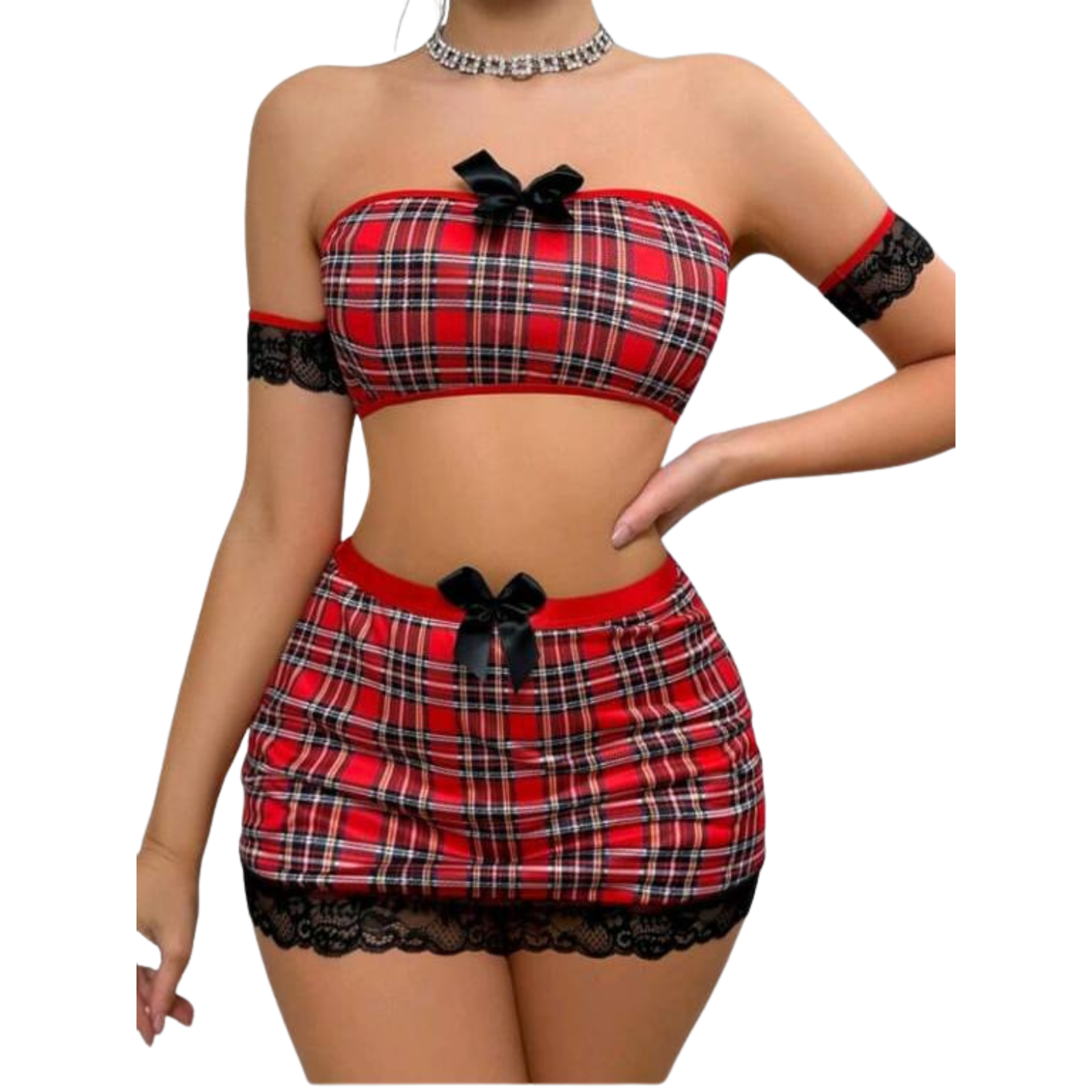 Tops Plaid Skirt Tie Erotic Sets