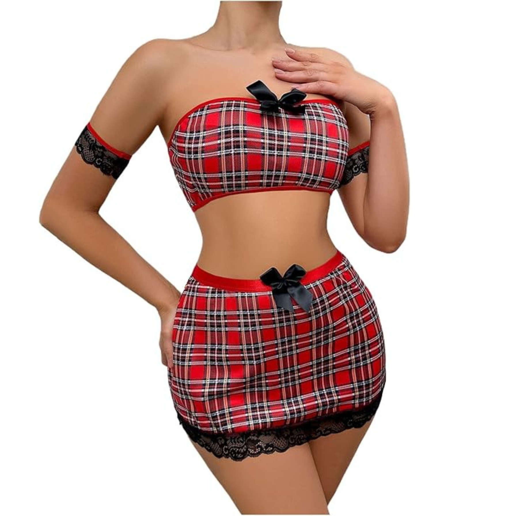 Tops Plaid Skirt Tie Erotic Sets